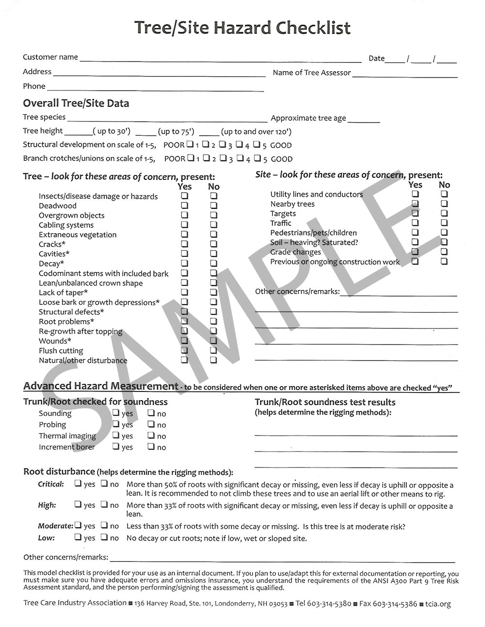 Cascade Tree Works: Hazard Tree Assessment Checklist